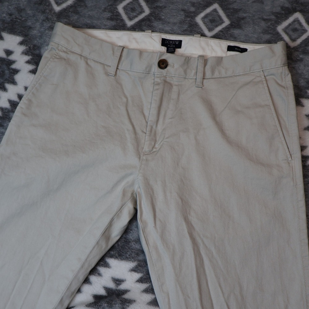 J.Crew Flex Slim Fit Chino Pants Light Khaki Mens 32x34 Stretch Cotton Trousers